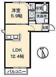 かのん 1LDKの間取図画像