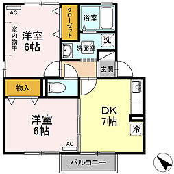ハイツ　トベラ　C棟 1階2DKの間取り