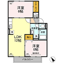 サン・ルミエール　D棟 2階2LDKの間取り
