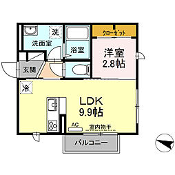 19ルーナー 1LDKの間取図画像