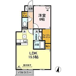 ボヌールムナカタ　Ａ 1階1LDKの間取り