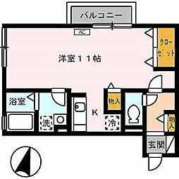 リベルテ　A棟 2階ワンルームの間取り