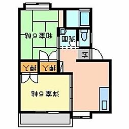 ハイム高川　B棟 2階2DKの間取り