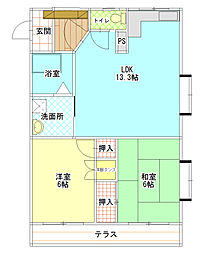 カレラハイツ 1階2LDKの間取り