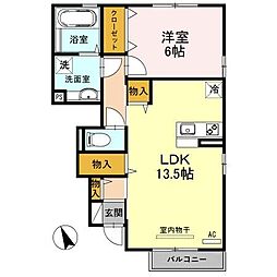グランドコート　I 1階1LDKの間取り