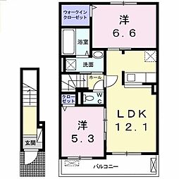 サンティエＡ 2階2LDKの間取り