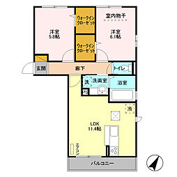 埼玉新都市交通 吉野原駅 徒歩10分の賃貸アパート 1階2LDKの間取り