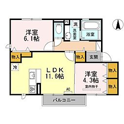 Rioくるま3 2LDKの間取図画像