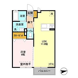 グリーンガーデン 2階1LDKの間取り