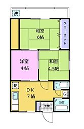 森本マンション 3DKの間取図画像