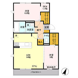 ヴィルヌーブ　II 2階2LDKの間取り