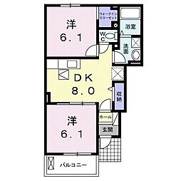 サンシャイン徳常 2DKの間取図画像