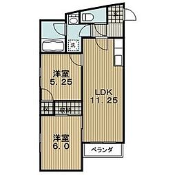 堀田マンション 2階2LDKの間取り