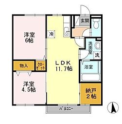 セジュールプルミエ　A棟 2階2LDKの間取り