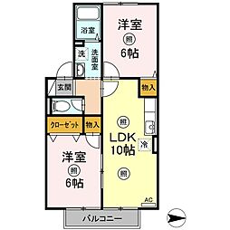 ハイツＫ 2階2LDKの間取り
