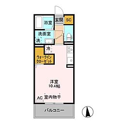 カスタリア　Ａ 2階ワンルームの間取り