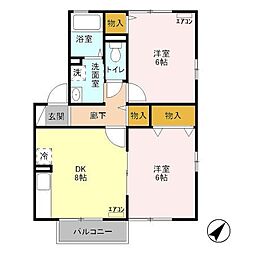 東武野田線 清水公園駅 徒歩14分の賃貸アパート 2階2DKの間取り