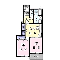 ニューアラモードＤ 1階2DKの間取り