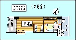 ロイヤルリバービュー ワンルームの間取図画像