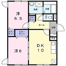 サンエイトA棟 2LDKの間取図画像