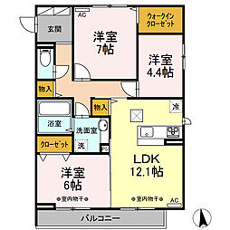 JR東北新幹線 小山駅 徒歩8分の賃貸アパート 1階3LDKの間取り