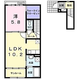 ヌーベルカクマンＣ 2階1LDKの間取り
