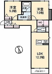 シュロス松縄 201 2階2LDKの間取り