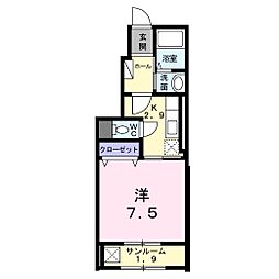 ジュスト・ヌウヴォー 1Kの間取図画像