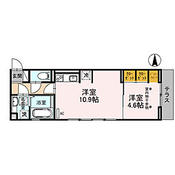 グランドコート堤町 1階1LDKの間取り