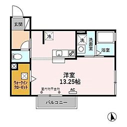 ビオーラ 1階ワンルームの間取り