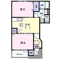 ジュネス矢田3 2DKの間取図画像