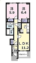 ヴェル　スクエア　Ａ 1階2LDKの間取り