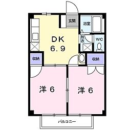 ビレッジ堀内1 2DKの間取図画像