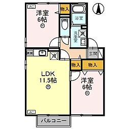 サニーコート義景　Ａ 2階2LDKの間取り