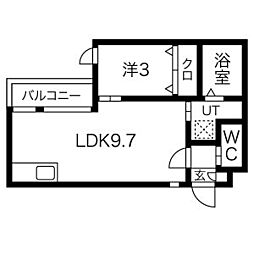 Warren morimakitownII 1階1LDKの間取り