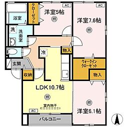 ジュエル　ガーネット 2階3LDKの間取り