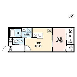 Embellir　Trois(アンベリールトロ 2階1LDKの間取り