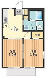 サンミッシェル 1階2DKの間取り