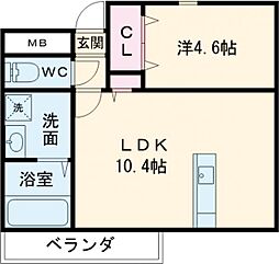 京阪本線 御殿山駅 徒歩9分の賃貸アパート 2階1LDKの間取り