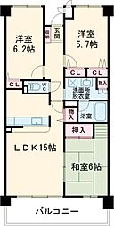 千代田橋ガーデンA棟 3LDKの間取図画像