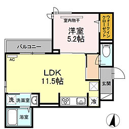 グランテリア楽々園Ｓ 1階1LDKの間取り