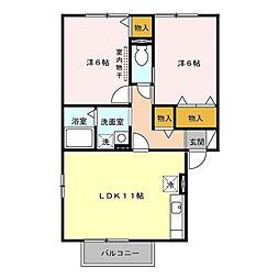 セジュール森三 2階2LDKの間取り