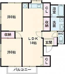 メゾン川原　Ｂ 2階2LDKの間取り
