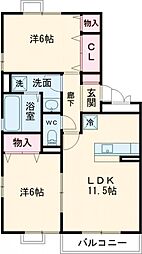 リビングタウン小松壱番館 2LDKの間取図画像