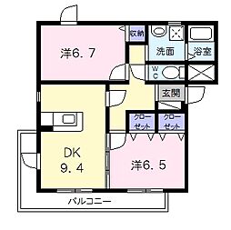 テージス 2階2DKの間取り