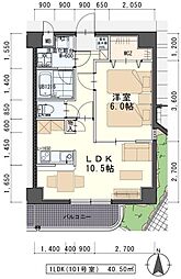 エクシード 1階1LDKの間取り