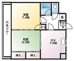 ロイヤル・レジデンス秦 5階2DKの間取り