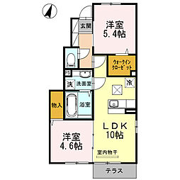 ヴァンヴェール 1階2LDKの間取り