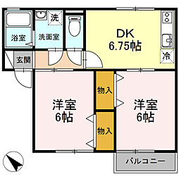 シェリール 2階2DKの間取り