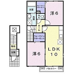 エクセル戸室Ｂ 2階2LDKの間取り